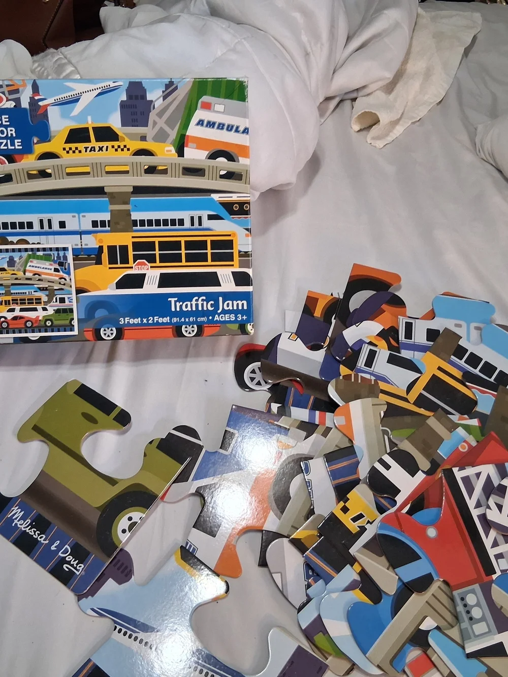 Melissa & Doug Yellow Traffic Vehicles Floor Puzzle